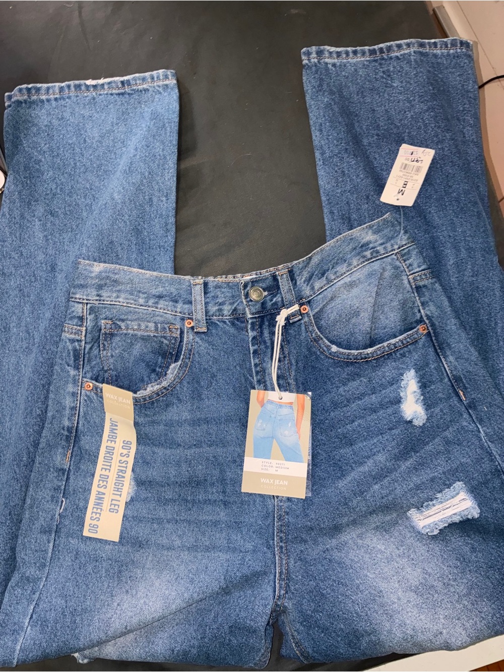 Wax Jean Women's Straight Leg Blue Distressed Jeans